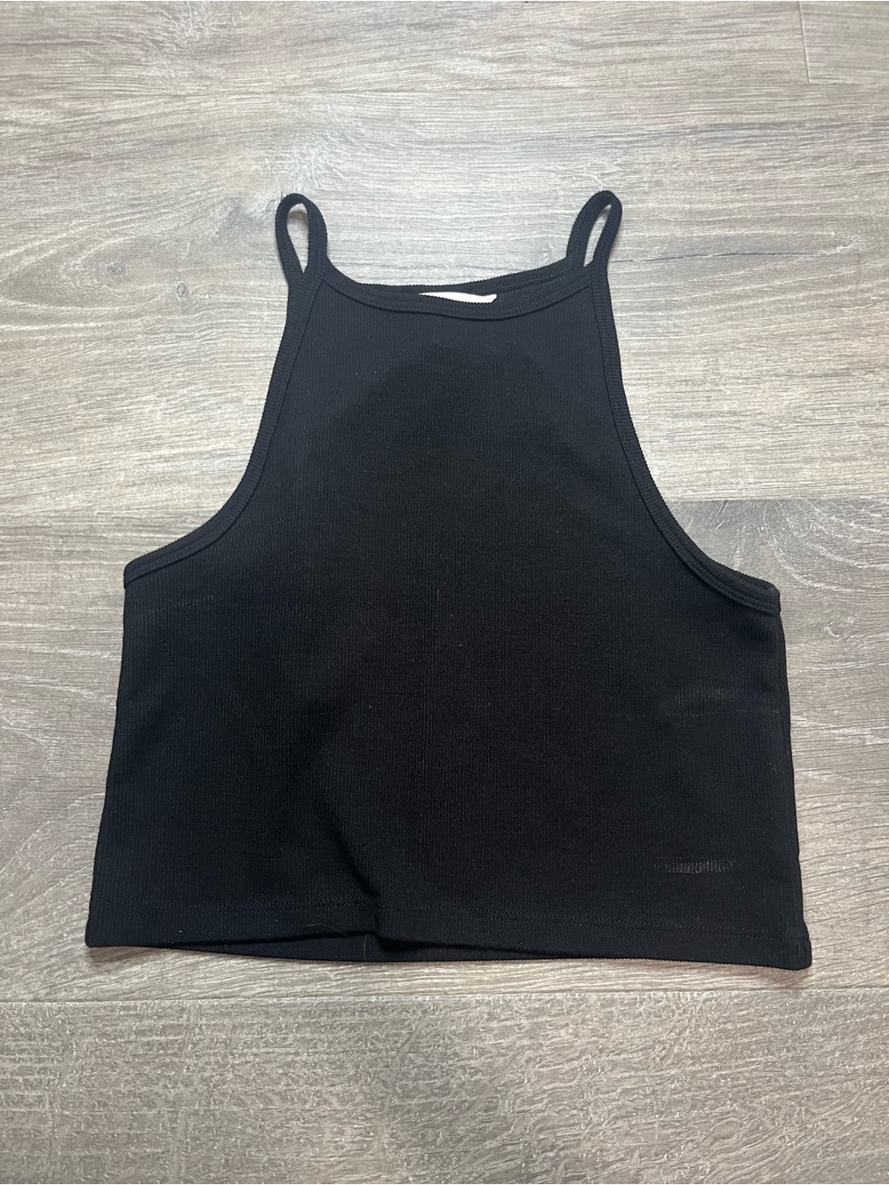 H&M Black Ribbed Cropped Halter Tank Top